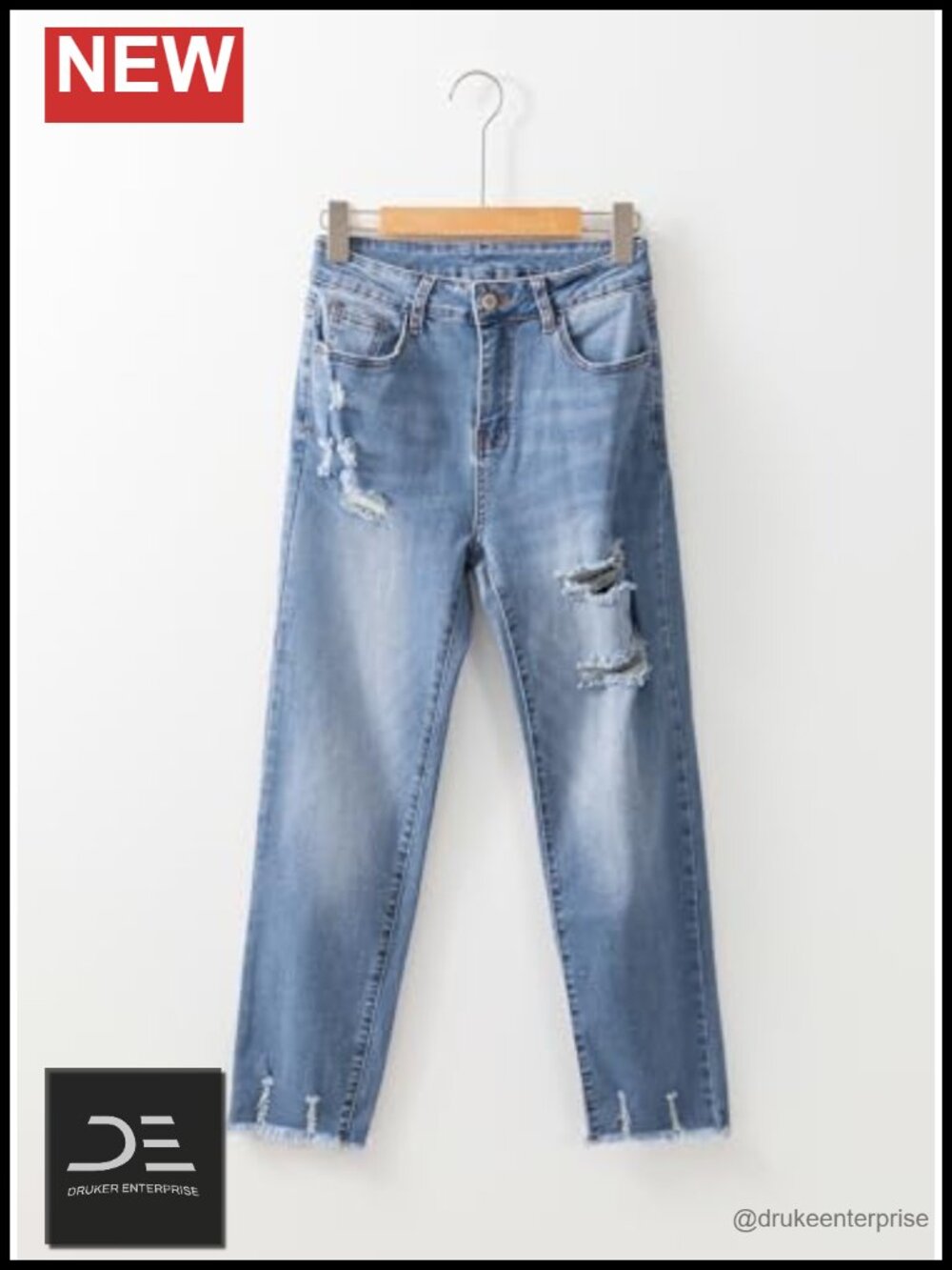 High Waisted Tummy Control Straight Ankle Ripped Jeans Stretchy Distressed - Picture 5 of 6